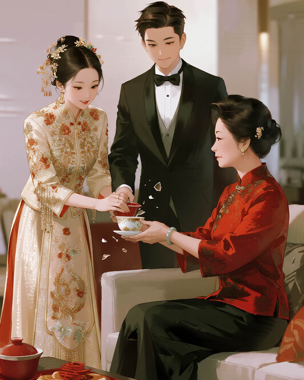 婚禮當天敬茶杯碎裂後